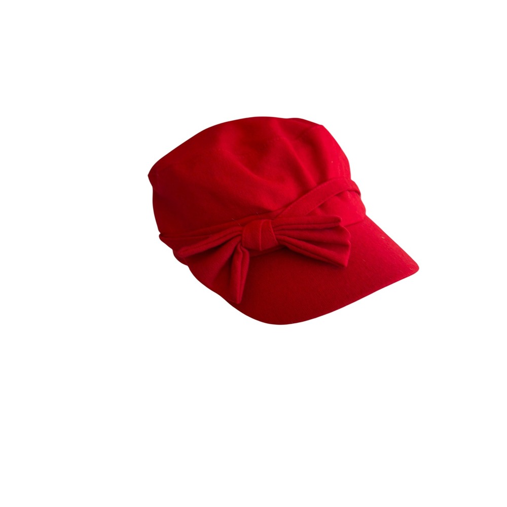 COJO Cadet Hat Red Wool Blend Bow Accent Newsboy Cap One Size Pink Satin Lining